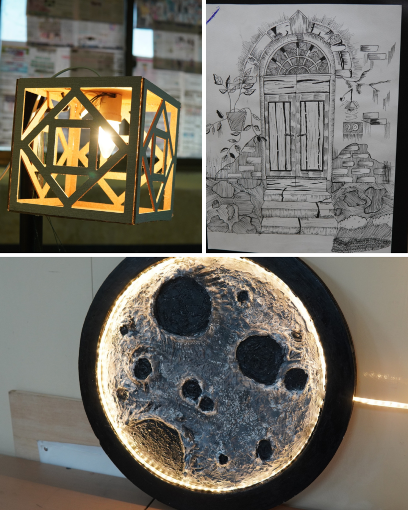 Abstract experimental student artwork featured in DDCA exhibition at University of Rawalpindi.