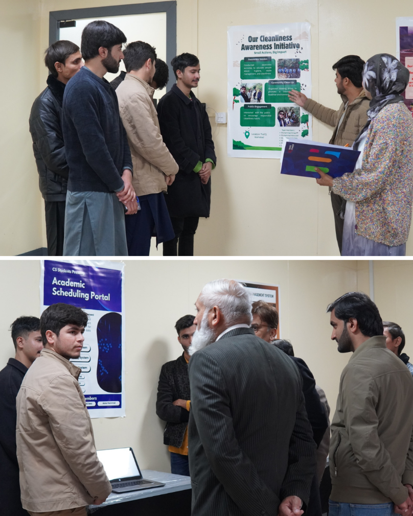Students presenting AI and computer science projects to faculty and external examiners at University of Rawalpindi